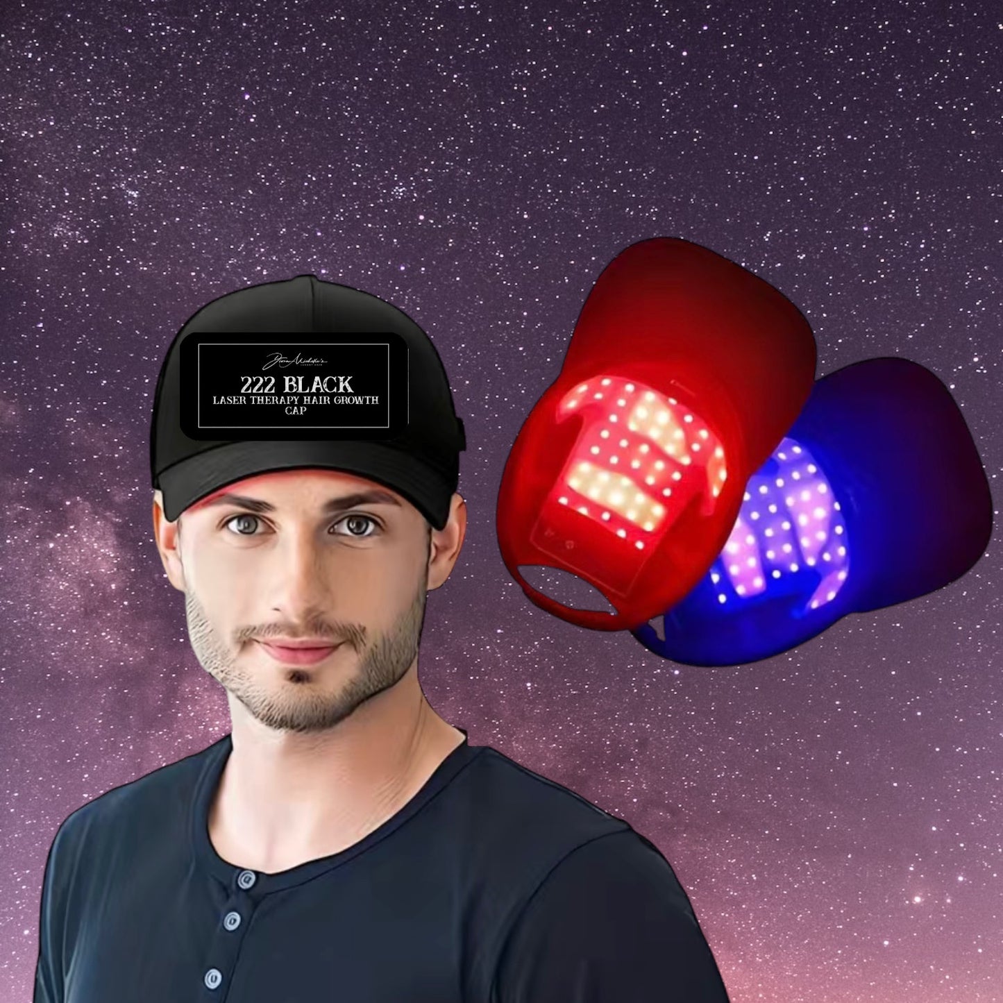222 Black Laser Red and Blue Light Hair Growth Therapy Cap For Men