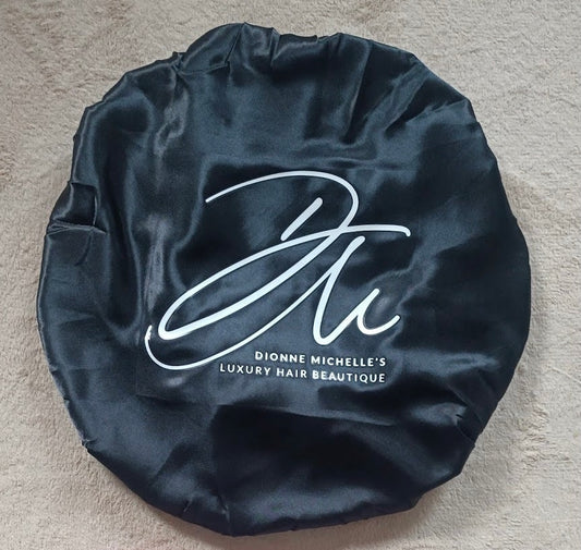 Dionne Michelle's Luxury Hair Satin Signature Long Hair Black Bonnet