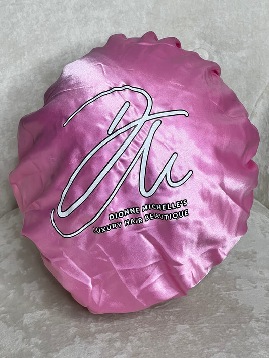 Dionne Michelle's Luxury Hair Pink Satin Signature Hair Bonnet